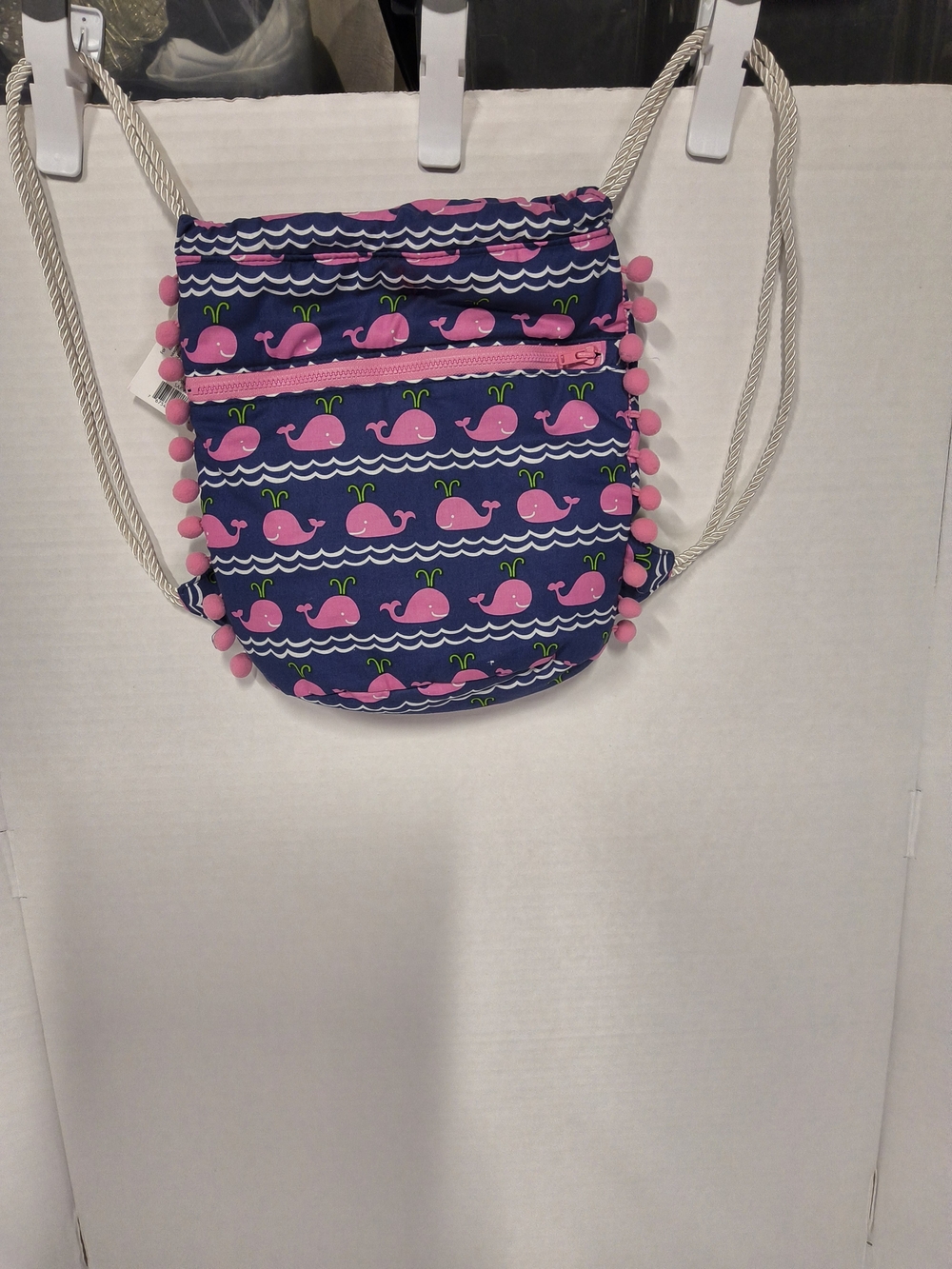 Kids Navy & Pink Whale Print Drawstring Backsak